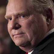 PC Ontario Leadership candidate Doug Ford scrums with journalists at the TVO studios in Toronto on Thursday, February 15, 2018, following a televised debate with fellow candidates Christine Elliott, Tanya Granic Allen, and Caroline Mulroney. THE CANADIAN PRESS/Chris Young