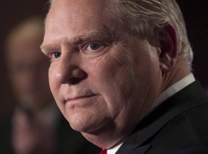 PC Ontario Leadership candidate Doug Ford scrums with journalists at the TVO studios in Toronto on Thursday, February 15, 2018, following a televised debate with fellow candidates Christine Elliott, Tanya Granic Allen, and Caroline Mulroney. THE CANADIAN PRESS/Chris Young