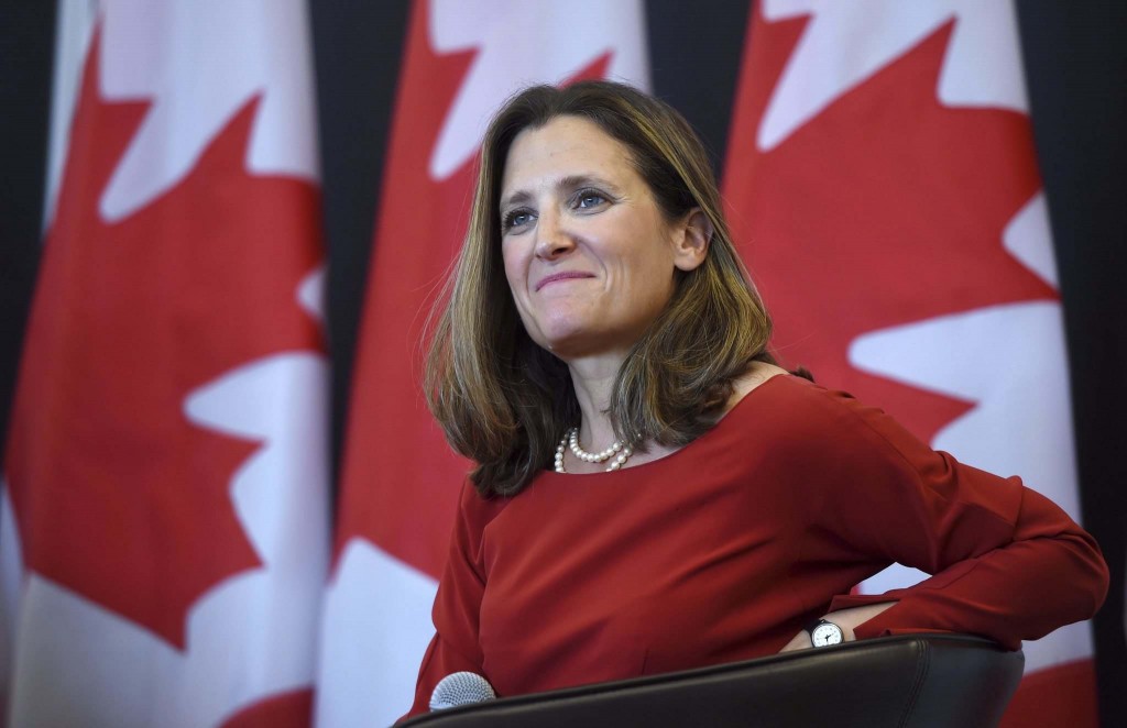 Foreign Affairs Minister Chrystia Freeland discusses modernizing NAFTA at public forum at the University of Ottawa in Ottawa on Monday, Aug. 14, 2017. THE CANADIAN PRESS/Sean Kilpatrick